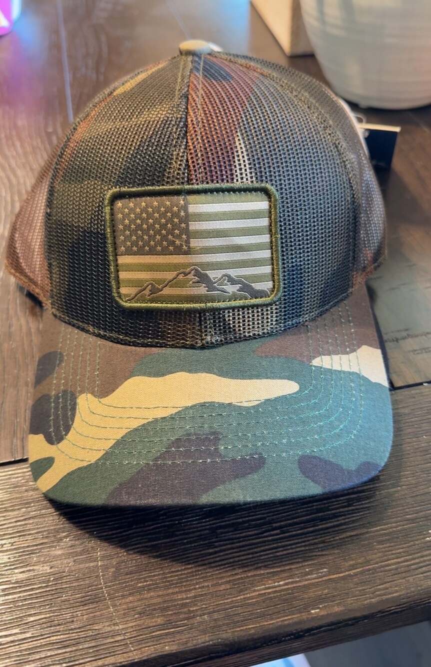 American Flag Woodland Camo Trucker Hat